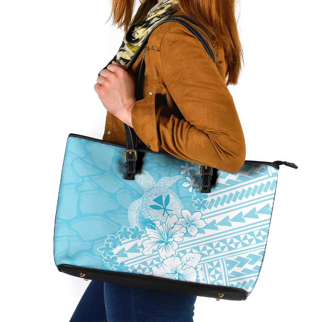 Hawaii Kanaka Maoli Leather Tote Bag Polynesian Turtle Tattoo DT05 Blue - Polynesian Pride