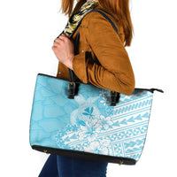 Hawaii Kanaka Maoli Leather Tote Bag Polynesian Turtle Tattoo DT05 Blue - Polynesian Pride