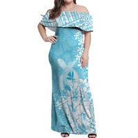 Hawaii Kanaka Maoli Off Shoulder Maxi Dress Polynesian Turtle Tattoo