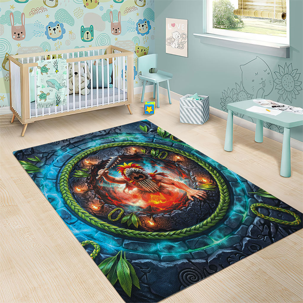 3D Illusion Nightmarchers Halloween Area Rug Hawaiian Warrior Spirit Lava Portal