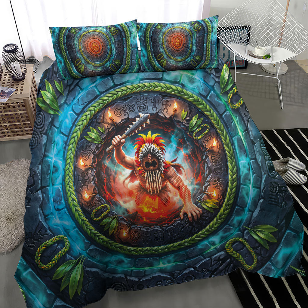 3D Illusion Nightmarchers Halloween Bedding Set Hawaiian Warrior Spirit Lava Portal