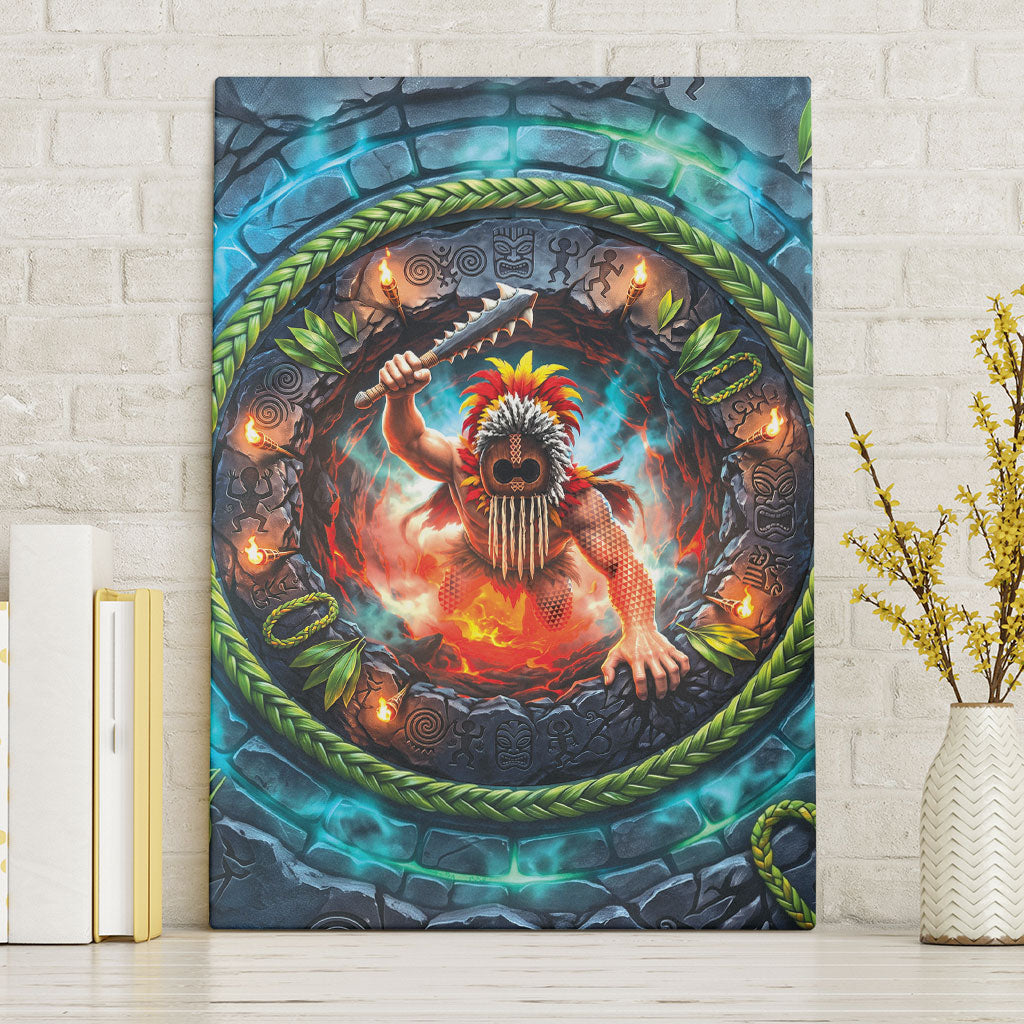 3D Illusion Nightmarchers Halloween Canvas Wall Art Hawaiian Warrior Spirit Lava Portal