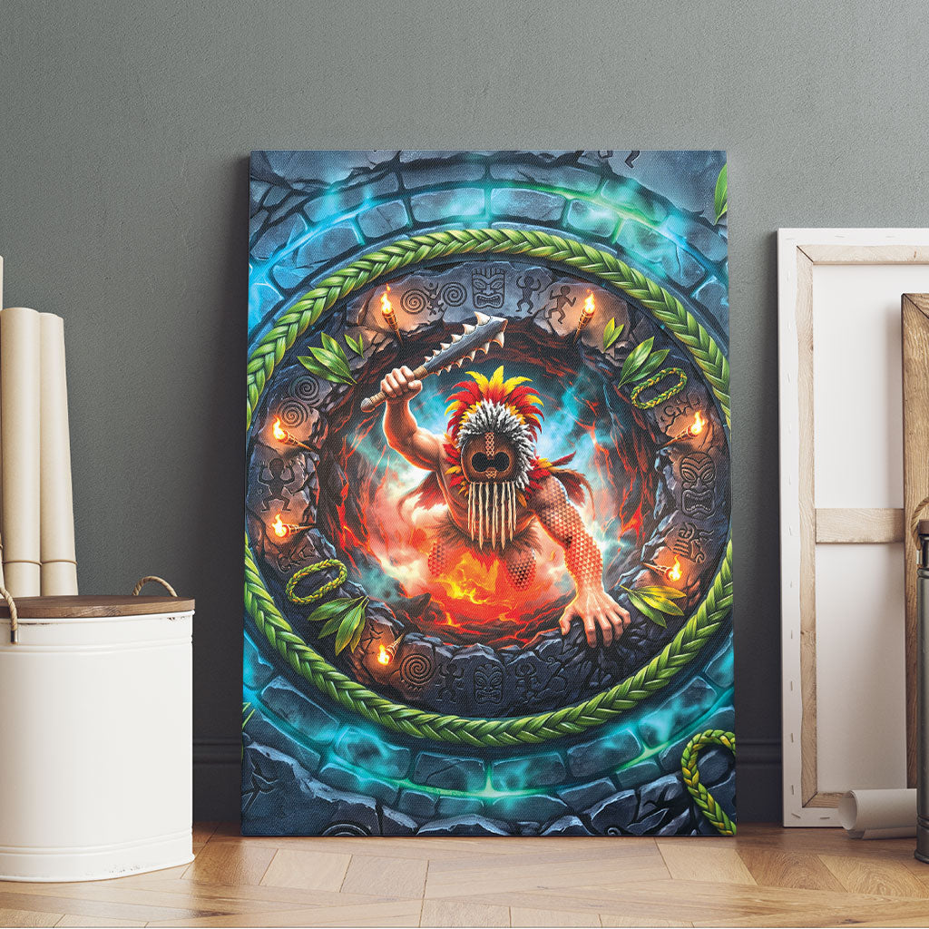 3D Illusion Nightmarchers Halloween Canvas Wall Art Hawaiian Warrior Spirit Lava Portal