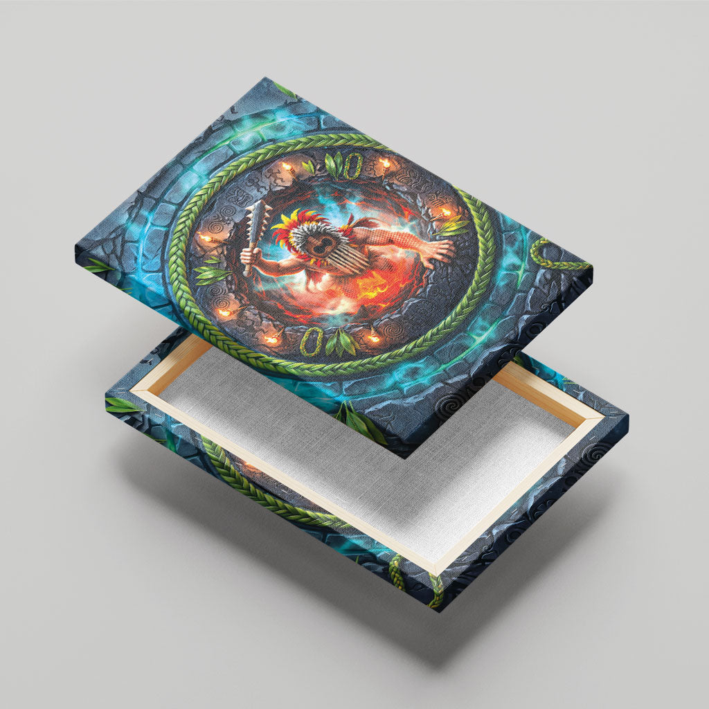 3D Illusion Nightmarchers Halloween Canvas Wall Art Hawaiian Warrior Spirit Lava Portal