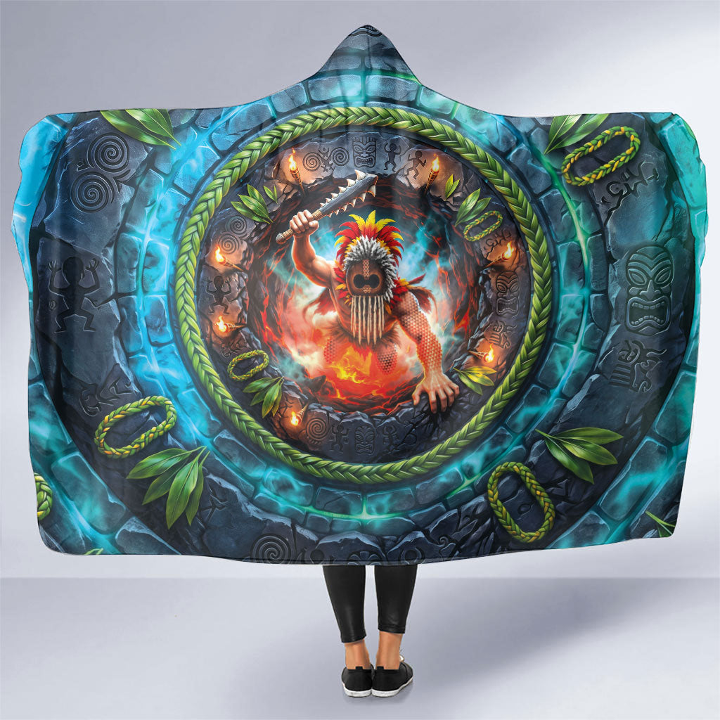 3D Illusion Nightmarchers Halloween Hooded Blanket Hawaiian Warrior Spirit Lava Portal