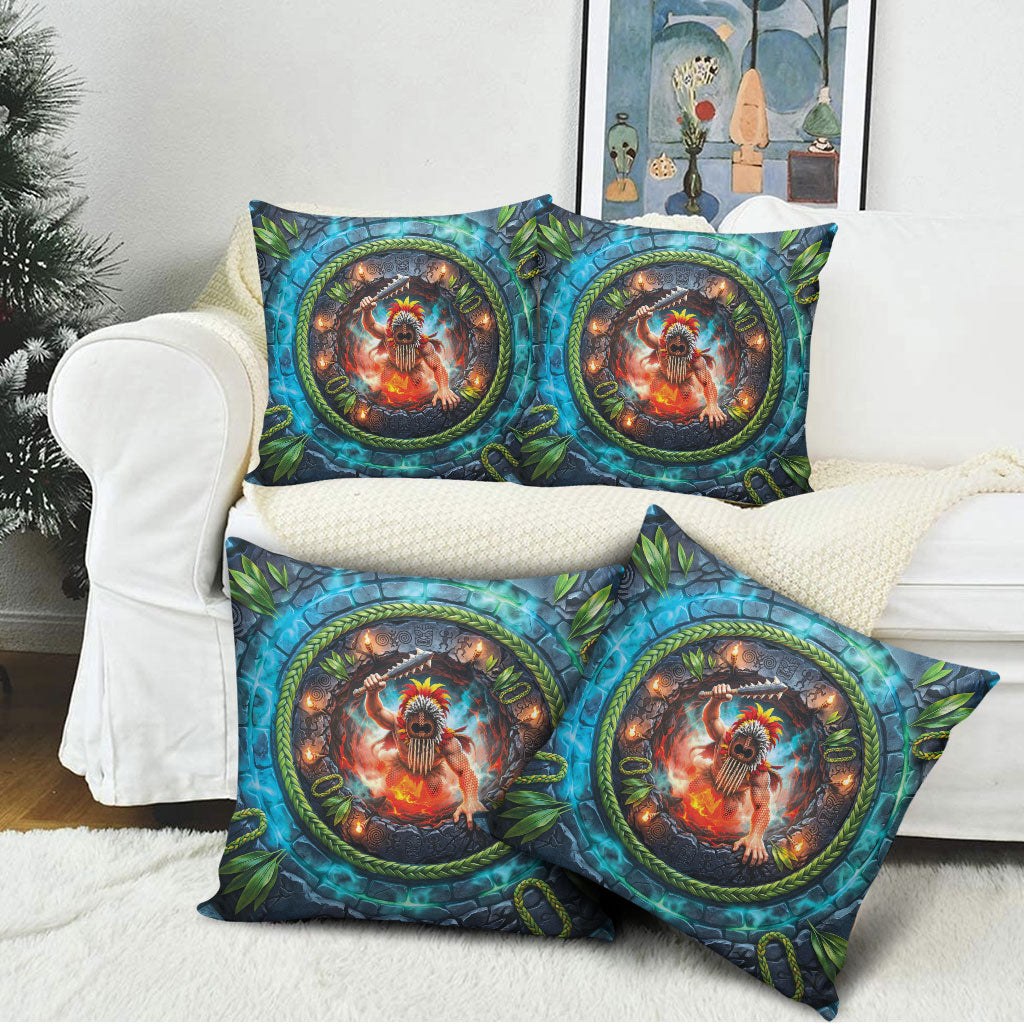 3D Illusion Nightmarchers Halloween Pillow Cover Hawaiian Warrior Spirit Lava Portal