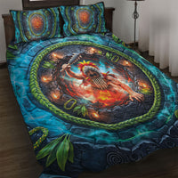 3D Illusion Nightmarchers Halloween Quilt Bed Set Hawaiian Warrior Spirit Lava Portal
