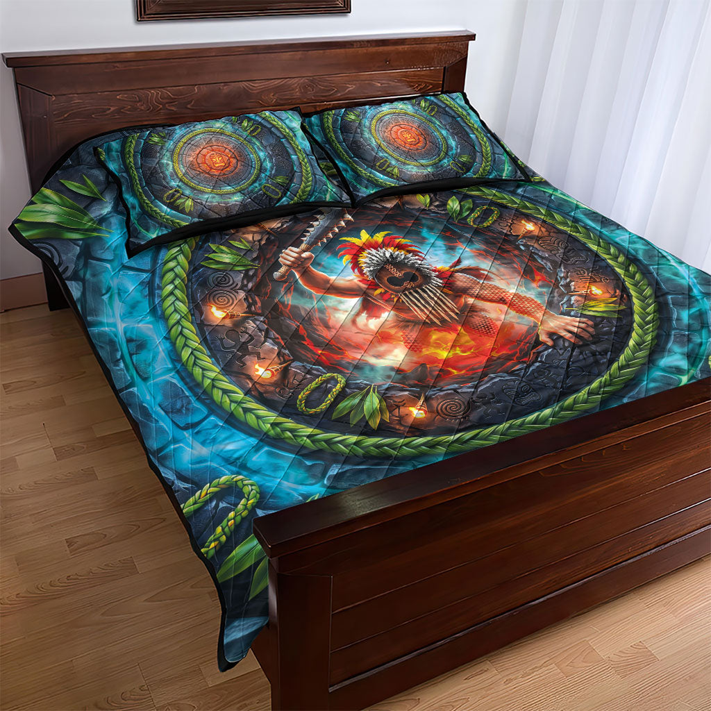 3D Illusion Nightmarchers Halloween Quilt Bed Set Hawaiian Warrior Spirit Lava Portal