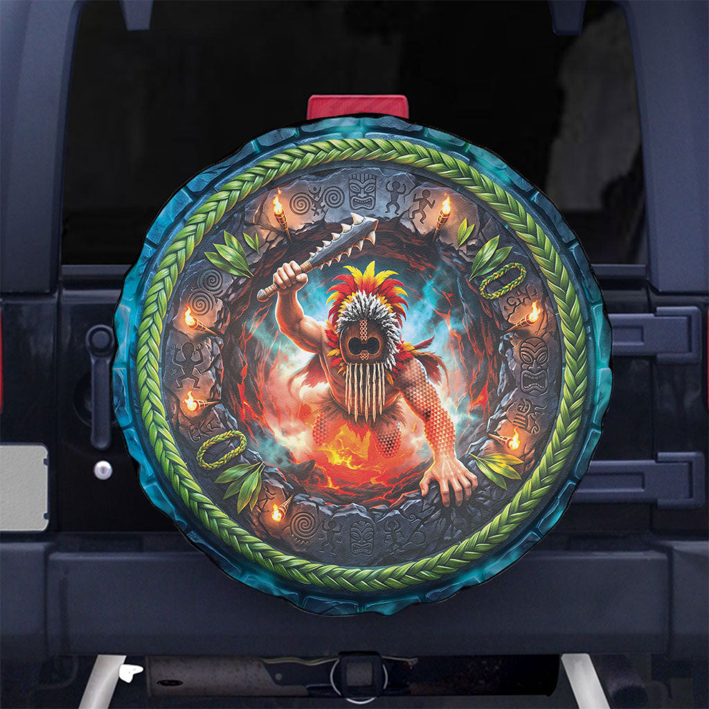 3D Illusion Nightmarchers Halloween Spare Tire Cover Hawaiian Warrior Spirit Lava Portal