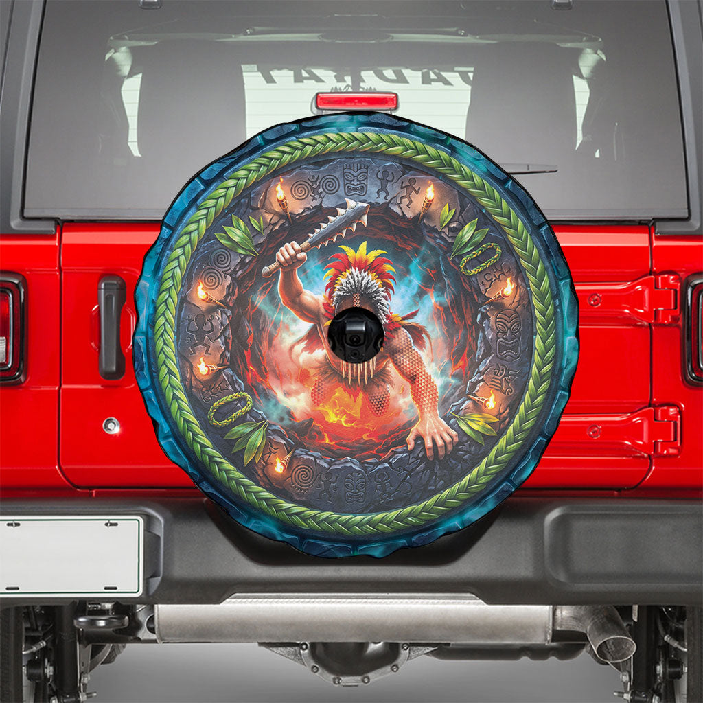 3D Illusion Nightmarchers Halloween Spare Tire Cover Hawaiian Warrior Spirit Lava Portal