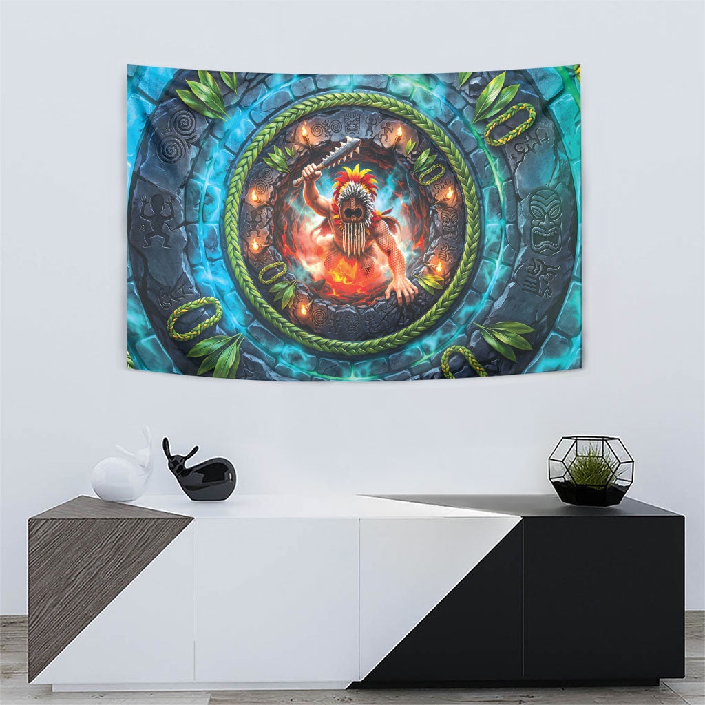 3D Illusion Nightmarchers Halloween Tapestry Hawaiian Warrior Spirit Lava Portal