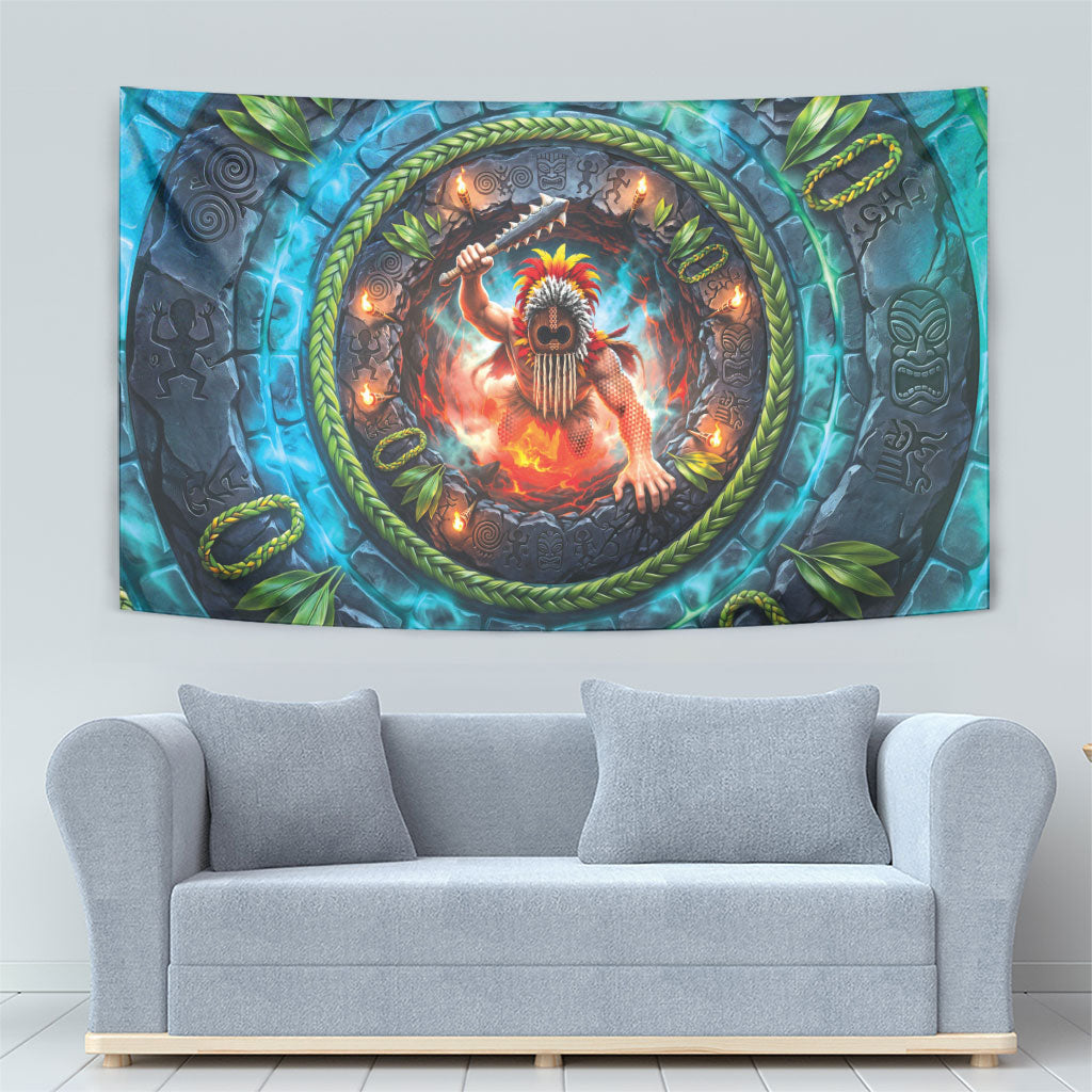 3D Illusion Nightmarchers Halloween Tapestry Hawaiian Warrior Spirit Lava Portal