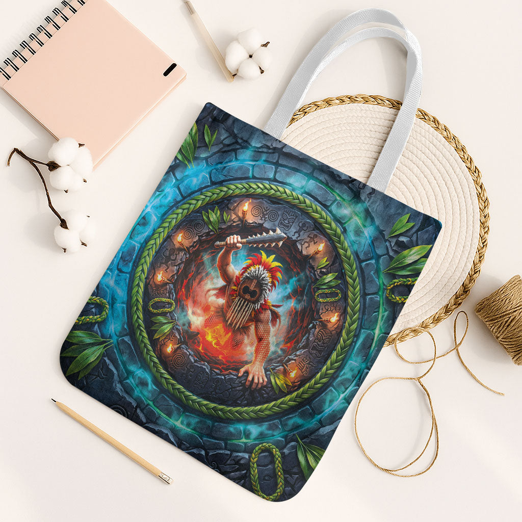 3D Illusion Nightmarchers Halloween Tote Bag Hawaiian Warrior Spirit Lava Portal