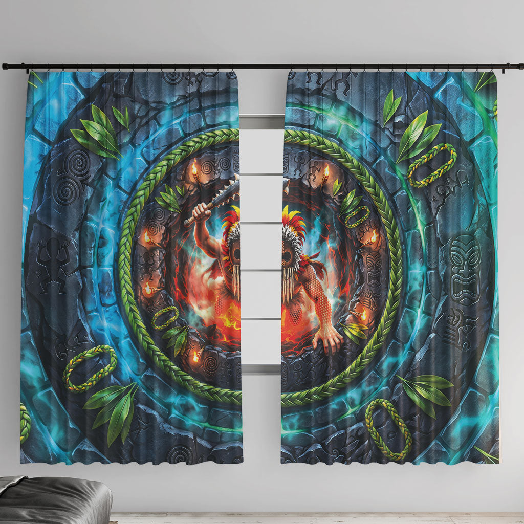 3D Illusion Nightmarchers Halloween Window Curtain Hawaiian Warrior Spirit Lava Portal