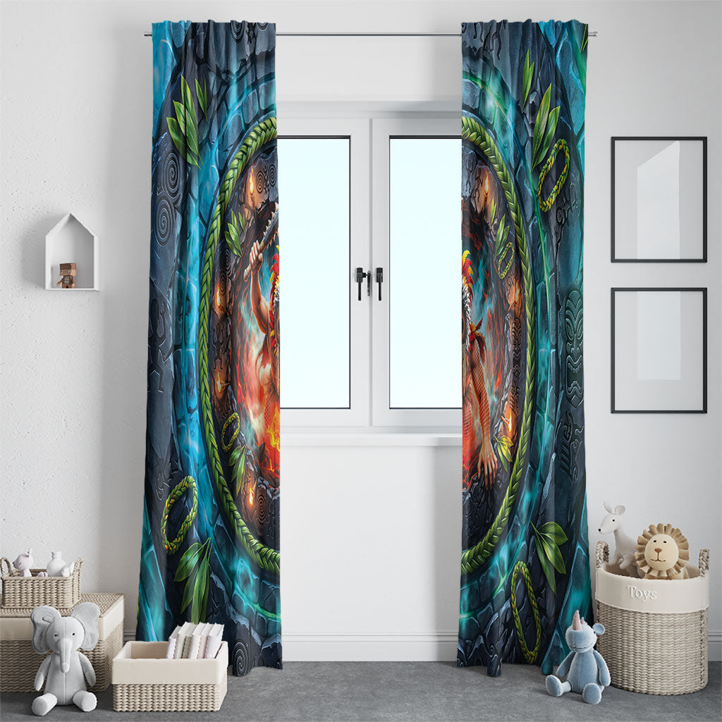 3D Illusion Nightmarchers Halloween Window Curtain Hawaiian Warrior Spirit Lava Portal