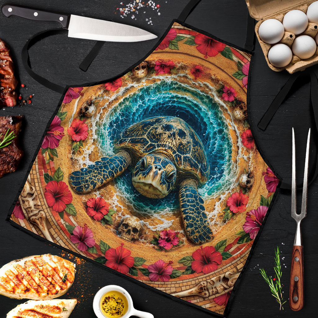 3D Illusion Honu Halloween Apron Hawaiian Sea Turtle Skull Shell Vortex