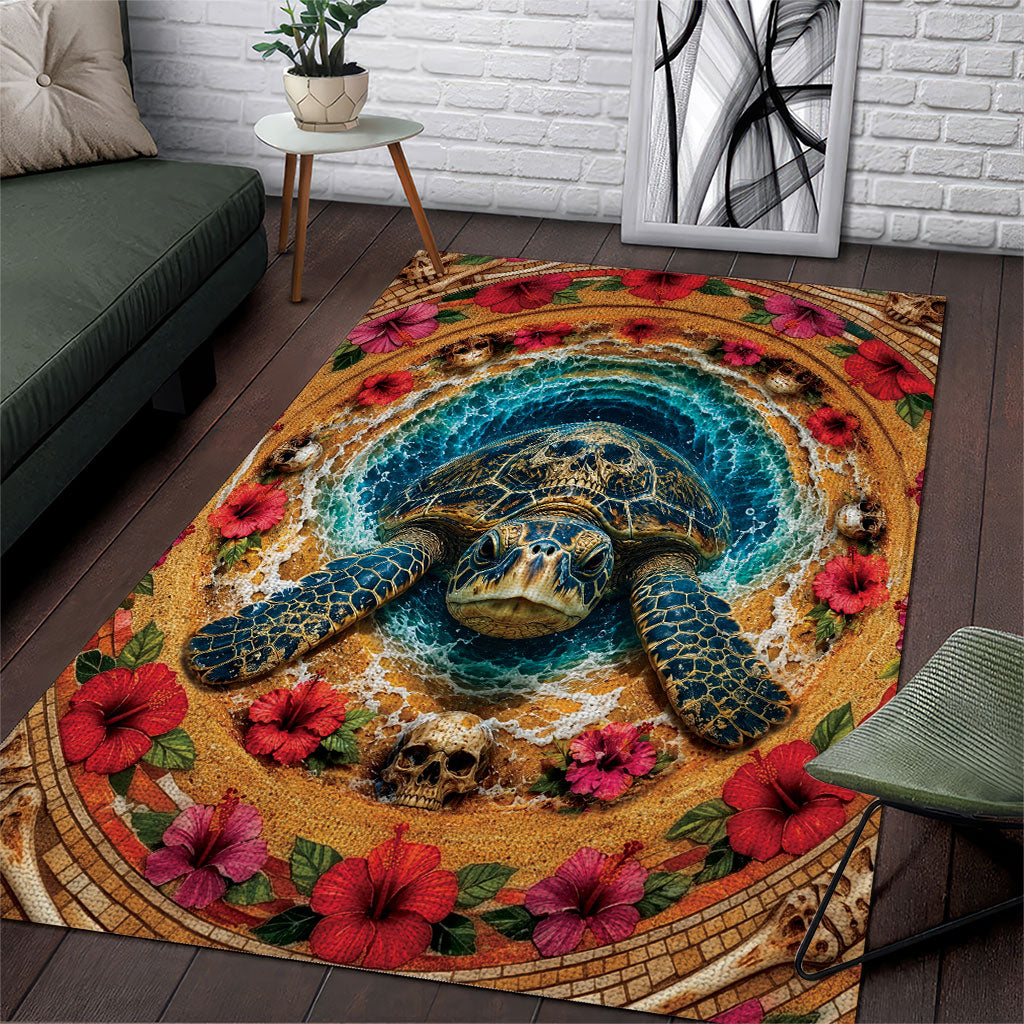 3D Illusion Honu Halloween Area Rug Hawaiian Sea Turtle Skull Shell Vortex