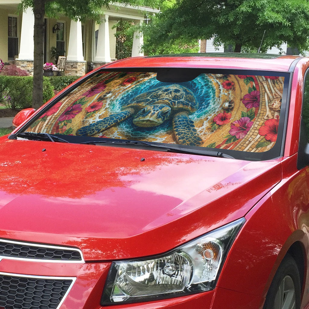 3D Illusion Honu Halloween Auto Sun Shade Hawaiian Sea Turtle Skull Shell Vortex