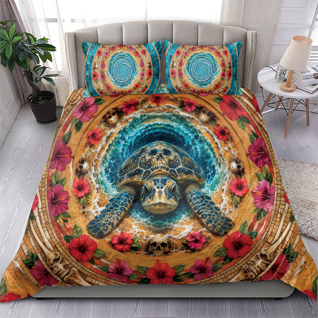 3D Illusion Honu Halloween Bedding Set Hawaiian Sea Turtle Skull Shell Vortex