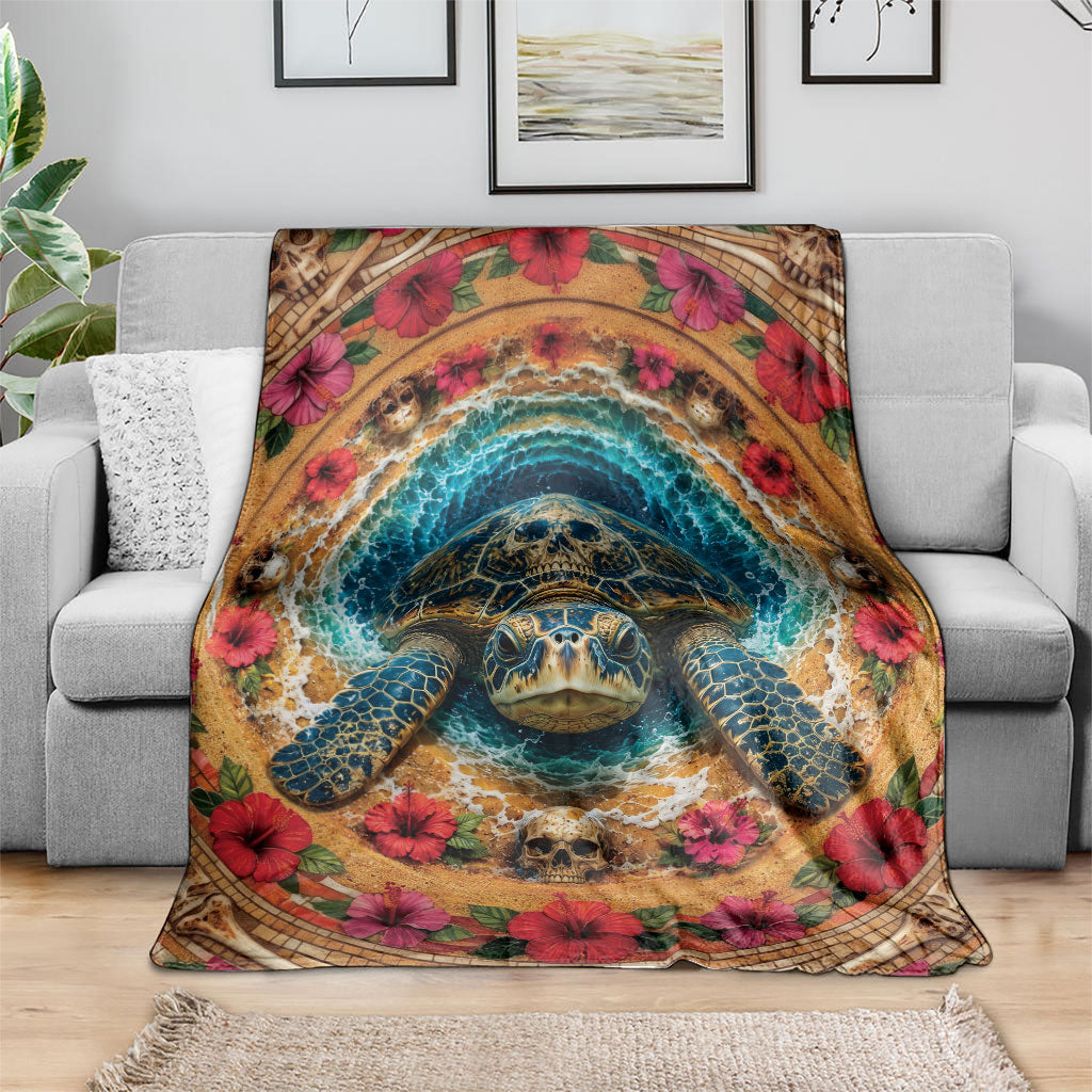 3D Illusion Honu Halloween Blanket Hawaiian Sea Turtle Skull Shell Vortex