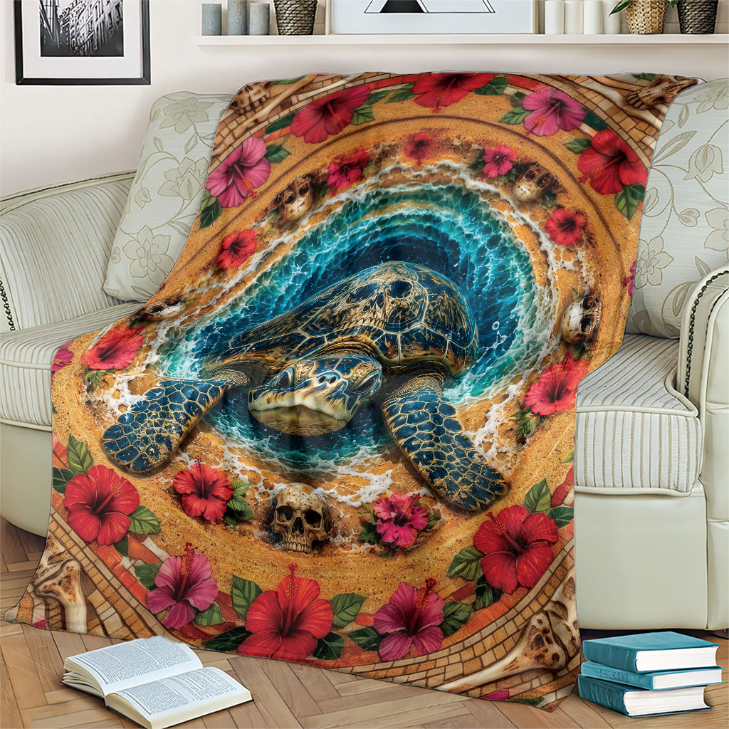 3D Illusion Honu Halloween Blanket Hawaiian Sea Turtle Skull Shell Vortex