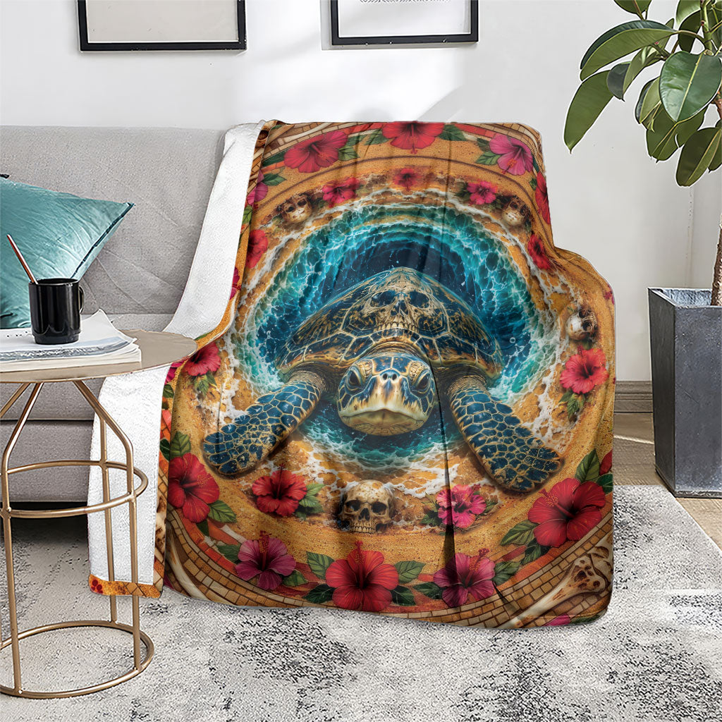 3D Illusion Honu Halloween Blanket Hawaiian Sea Turtle Skull Shell Vortex