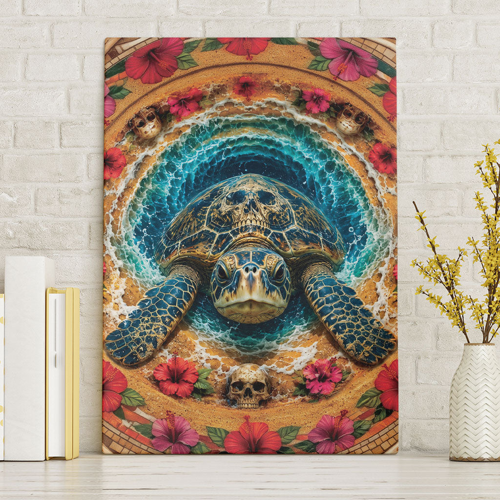 3D Illusion Honu Halloween Canvas Wall Art Hawaiian Sea Turtle Skull Shell Vortex