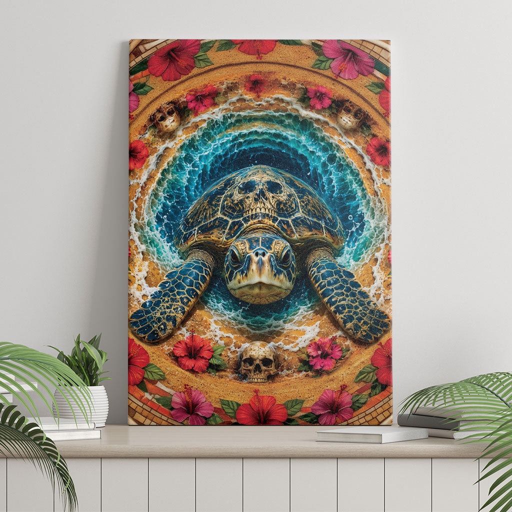 3D Illusion Honu Halloween Canvas Wall Art Hawaiian Sea Turtle Skull Shell Vortex