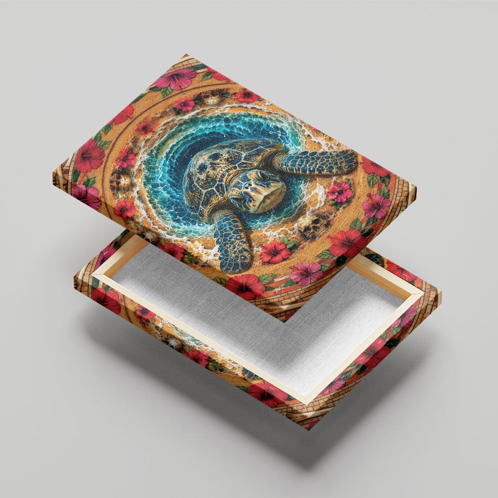 3D Illusion Honu Halloween Canvas Wall Art Hawaiian Sea Turtle Skull Shell Vortex