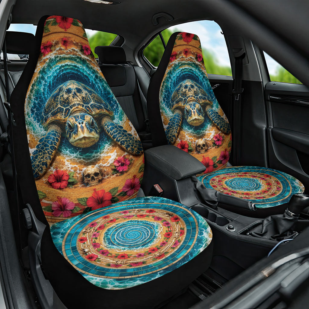 3D Illusion Honu Halloween Car Seat Cover Hawaiian Sea Turtle Skull Shell Vortex