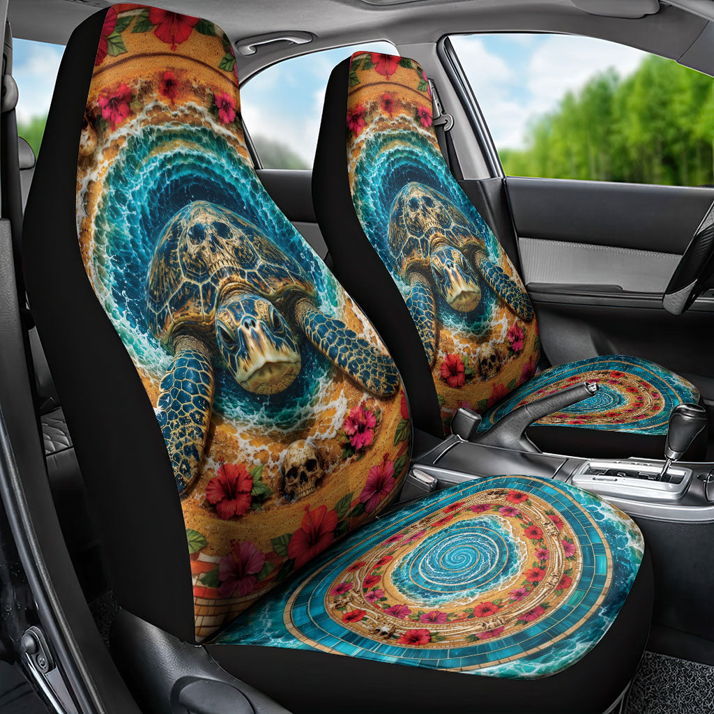 3D Illusion Honu Halloween Car Seat Cover Hawaiian Sea Turtle Skull Shell Vortex