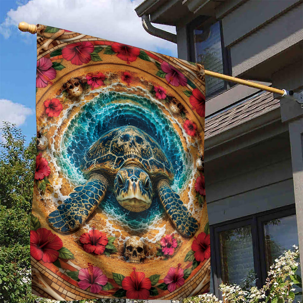 3D Illusion Honu Halloween Garden Flag Hawaiian Sea Turtle Skull Shell Vortex