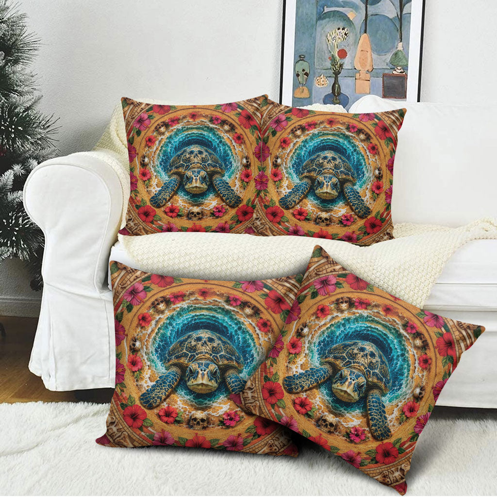 3D Illusion Honu Halloween Pillow Cover Hawaiian Sea Turtle Skull Shell Vortex