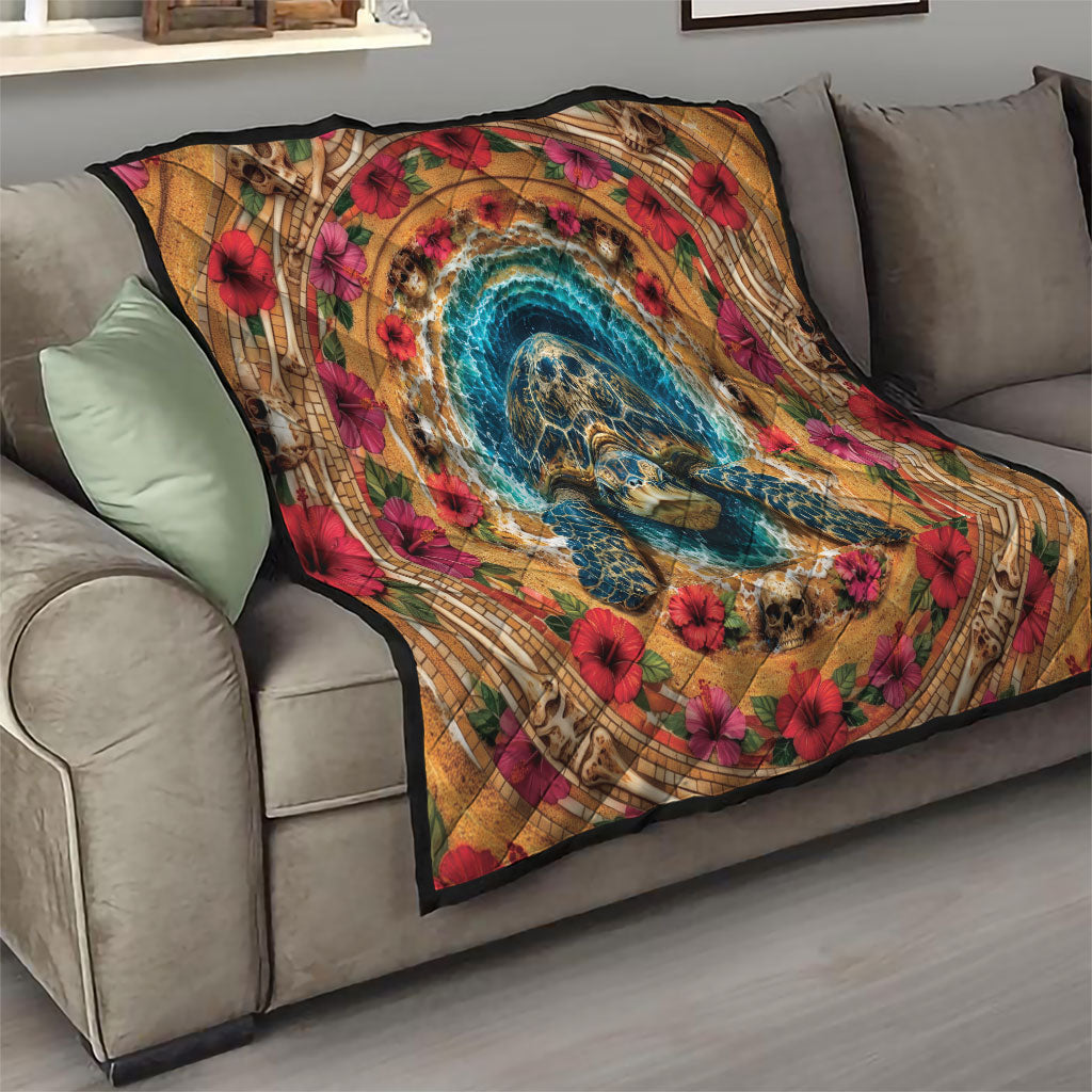 3D Illusion Honu Halloween Quilt Hawaiian Sea Turtle Skull Shell Vortex