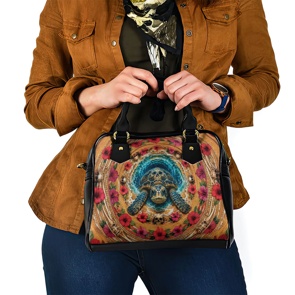 3D Illusion Honu Halloween Shoulder Handbag Hawaiian Sea Turtle Skull Shell Vortex