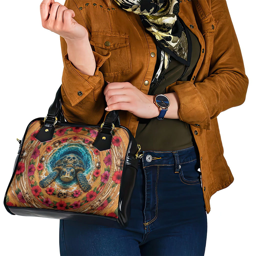 3D Illusion Honu Halloween Shoulder Handbag Hawaiian Sea Turtle Skull Shell Vortex