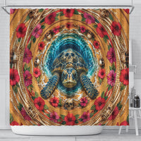 3D Illusion Honu Halloween Shower Curtain Hawaiian Sea Turtle Skull Shell Vortex