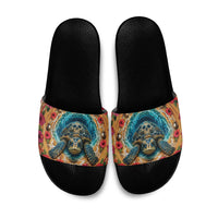 3D Illusion Honu Halloween Slide Sandals Hawaiian Sea Turtle Skull Shell Vortex