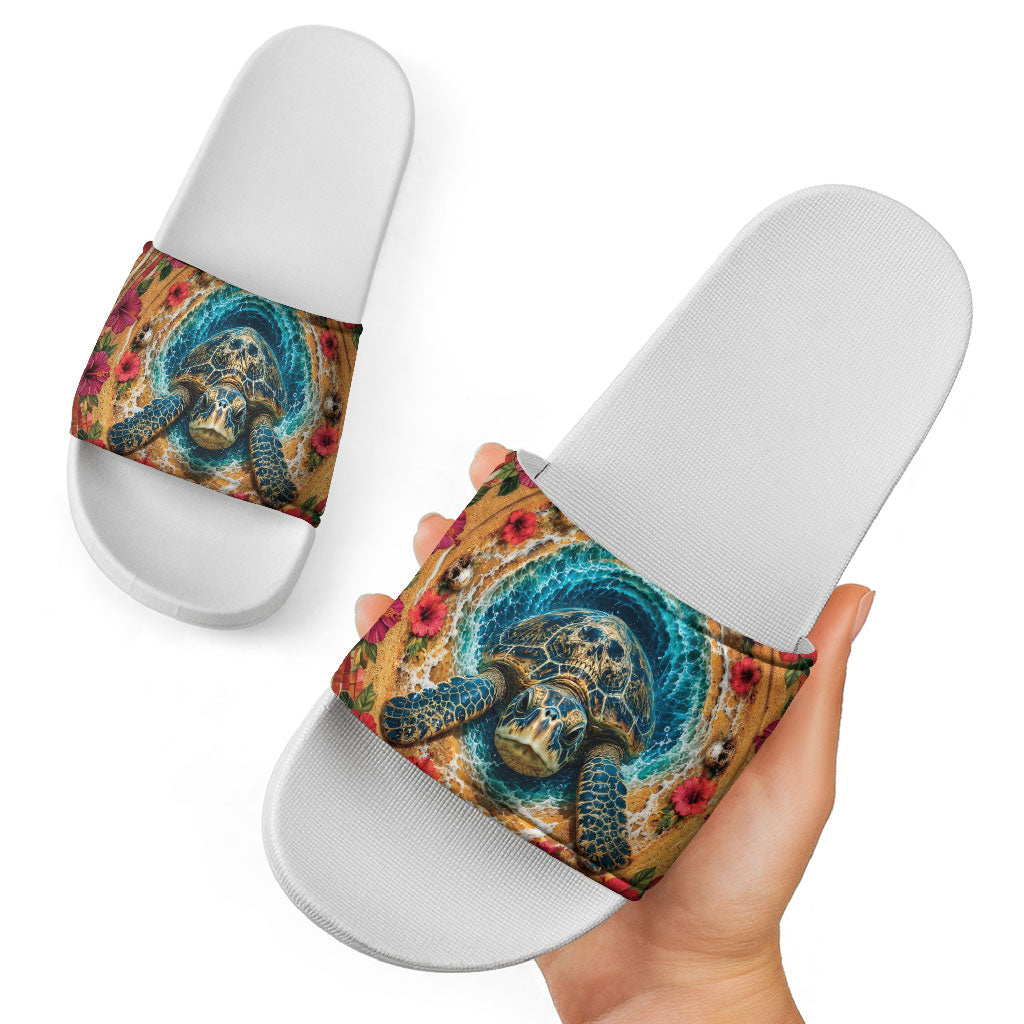 3D Illusion Honu Halloween Slide Sandals Hawaiian Sea Turtle Skull Shell Vortex