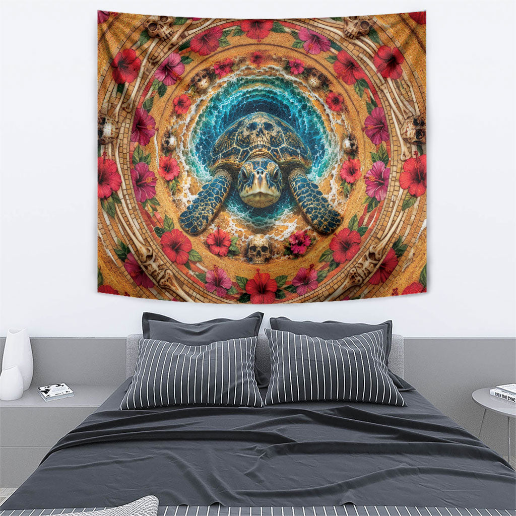 3D Illusion Honu Halloween Tapestry Hawaiian Sea Turtle Skull Shell Vortex