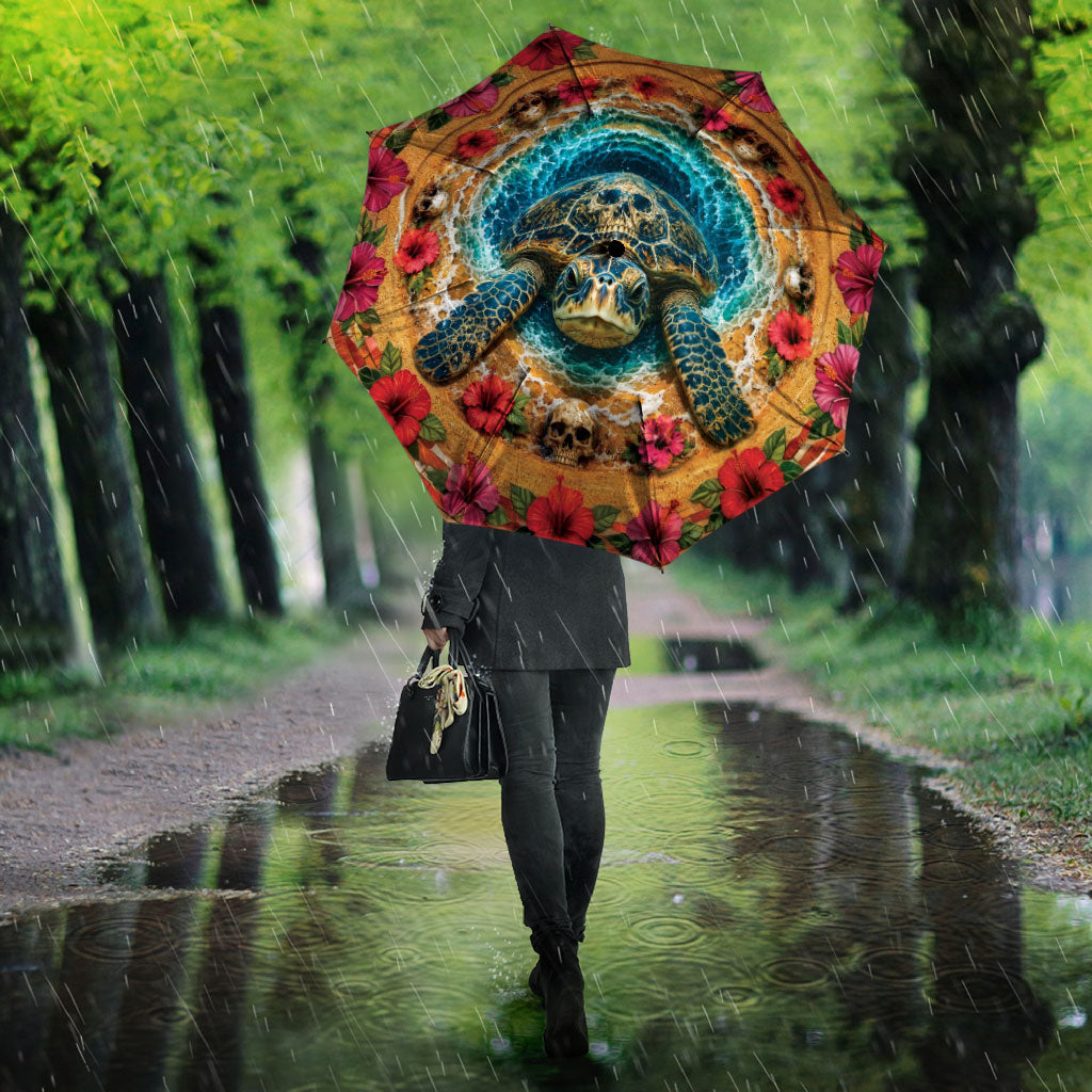 3D Illusion Honu Halloween Umbrella Hawaiian Sea Turtle Skull Shell Vortex
