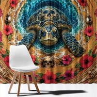 3D Illusion Honu Halloween Window Curtain Hawaiian Sea Turtle Skull Shell Vortex
