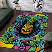 3D Illusion Pineapple Jack O Lantern Halloween Area Rug Tropical Spooky Fruit Monstera Swirl