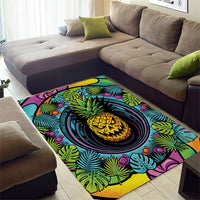 3D Illusion Pineapple Jack O Lantern Halloween Area Rug Tropical Spooky Fruit Monstera Swirl