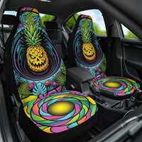 3D Illusion Pineapple Jack O Lantern Halloween Car Seat Cover Tropical Spooky Fruit Monstera Swirl