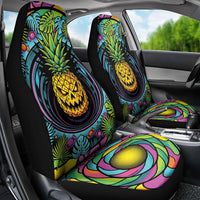 3D Illusion Pineapple Jack O Lantern Halloween Car Seat Cover Tropical Spooky Fruit Monstera Swirl