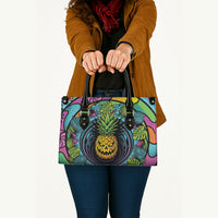 3D Illusion Pineapple Jack O Lantern Halloween Leather Bag Tropical Spooky Fruit Monstera Swirl