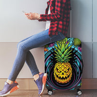 3D Illusion Pineapple Jack O Lantern Halloween Luggage Cover Tropical Spooky Fruit Monstera Swirl