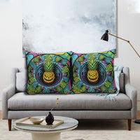 3D Illusion Pineapple Jack O Lantern Halloween Pillow Cover Tropical Spooky Fruit Monstera Swirl