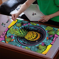 3D Illusion Pineapple Jack O Lantern Halloween Puzzle Tropical Spooky Fruit Monstera Swirl
